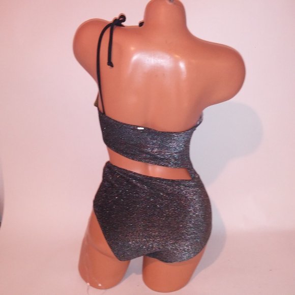 Victoria Secret‎ PINK Swim One Piece Medium Black Silver Cutout Sparkle Glittery - Picture 7 of 11